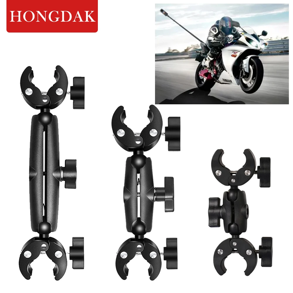 HONGDAK for Insta360 X4 X3 Motorcycle Bicycle Double Clip Bracket for GoPro 12 DJI Bike Selfie Stick Camera Accessory