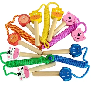 Wooden Jumping Toy Wooden Jumping Ropes Cartoon Skipping Rope Kids Physical Exercises Wooden Animal Handle Jump Ropes