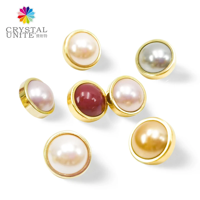 Crystal Rivets Mounted With Artificial Pearl Cabochon Bling Glass Bead Bezel Set in Metal Lead Free Brass Rivet+Cap Stud Button