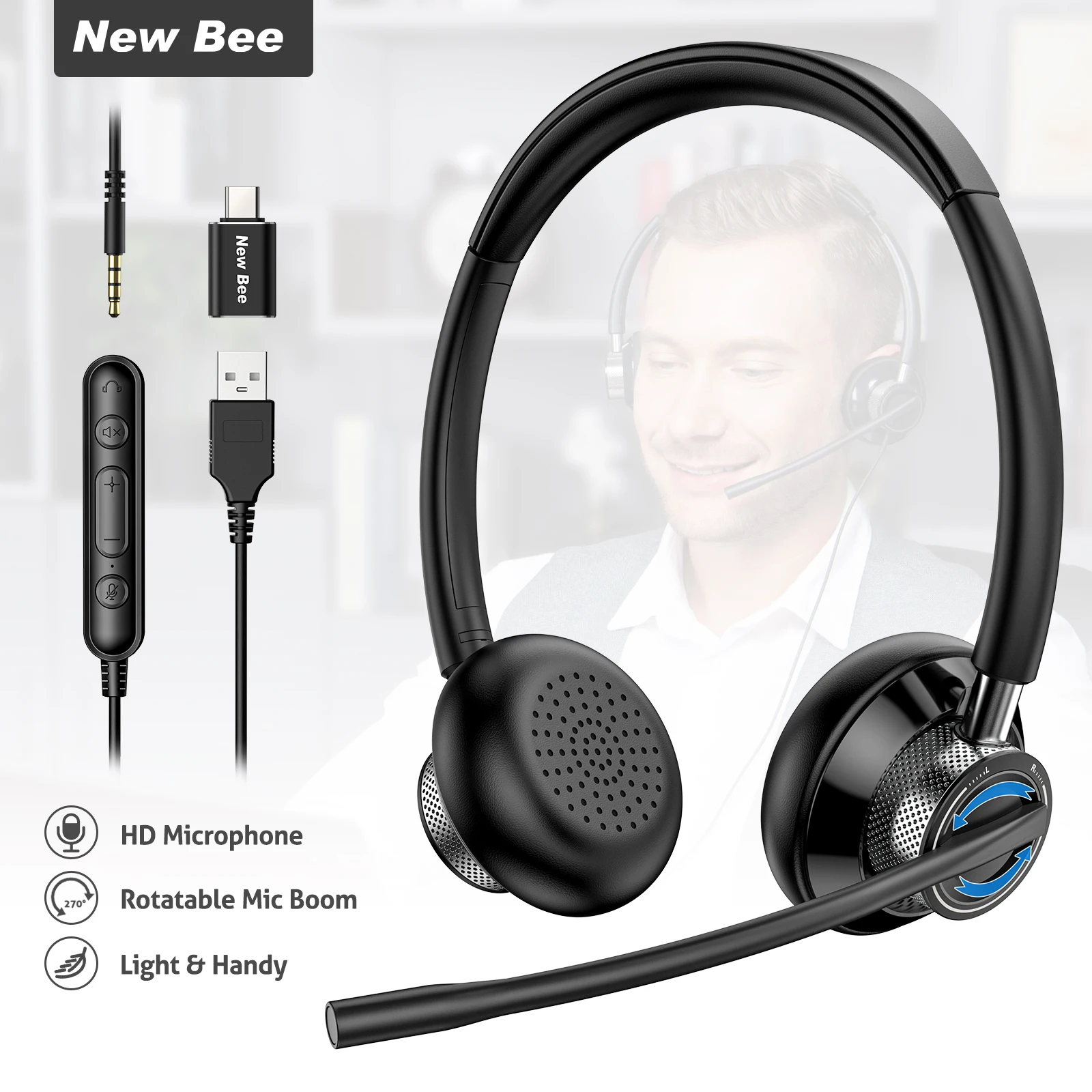 New Bee H361 Wire Headphones Ideal for Office Call Center