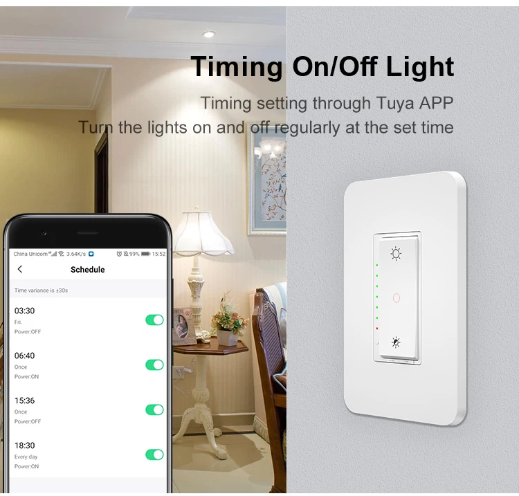 1/2/3gang 15a 100250v Usa Ce Etl Tuya Wifi Smart Dimmer Switch Wifi