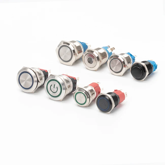 19MM Metal Push Button Switch ON-OFF Flat Button Push Switch 2Pin Momentary Push Button Switches with Screw Terminal