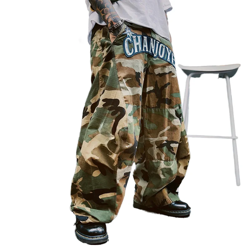 Streetwear Custom Camouflage Outdoors Mens Oversize Wide Leg Work Ripstop Cotton Baggy Camo Cargo Pants Man Trousers gallery 2