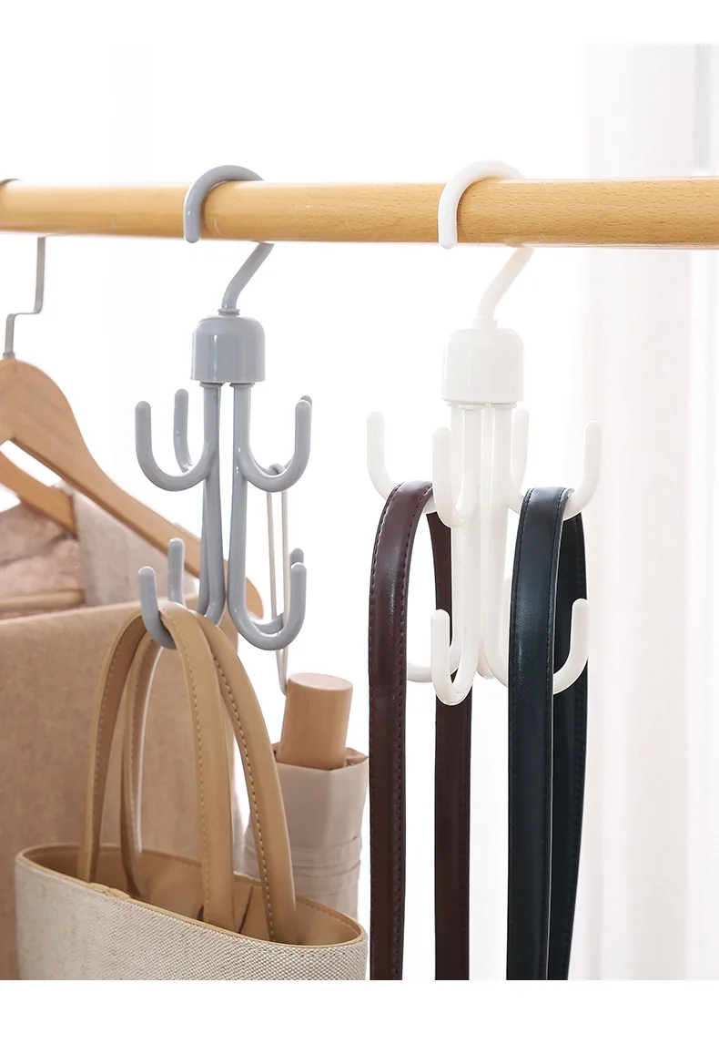 Coat and hat hanging bag rack Dormitory revolving novelty hooks wardrobe multi-functional bag Creative tie scarf artifact belt hanger details