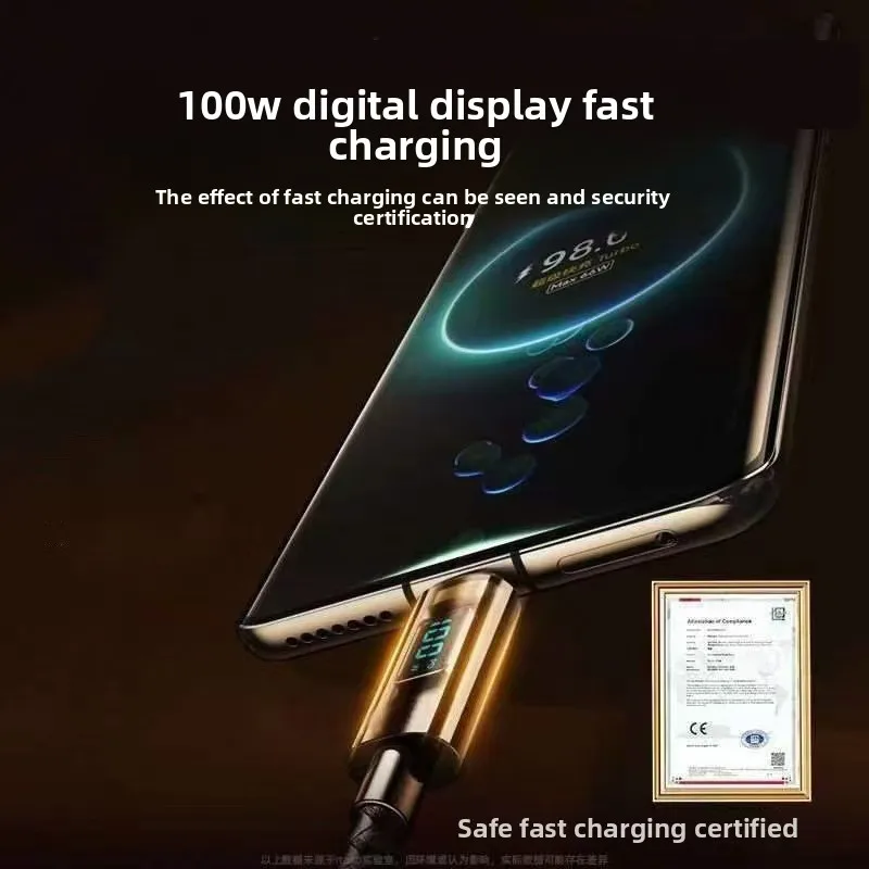 120W USB Type C Fast Charging Data Cable Digital Display Smart Power Off Braided Cord for Phone Lap Tablet