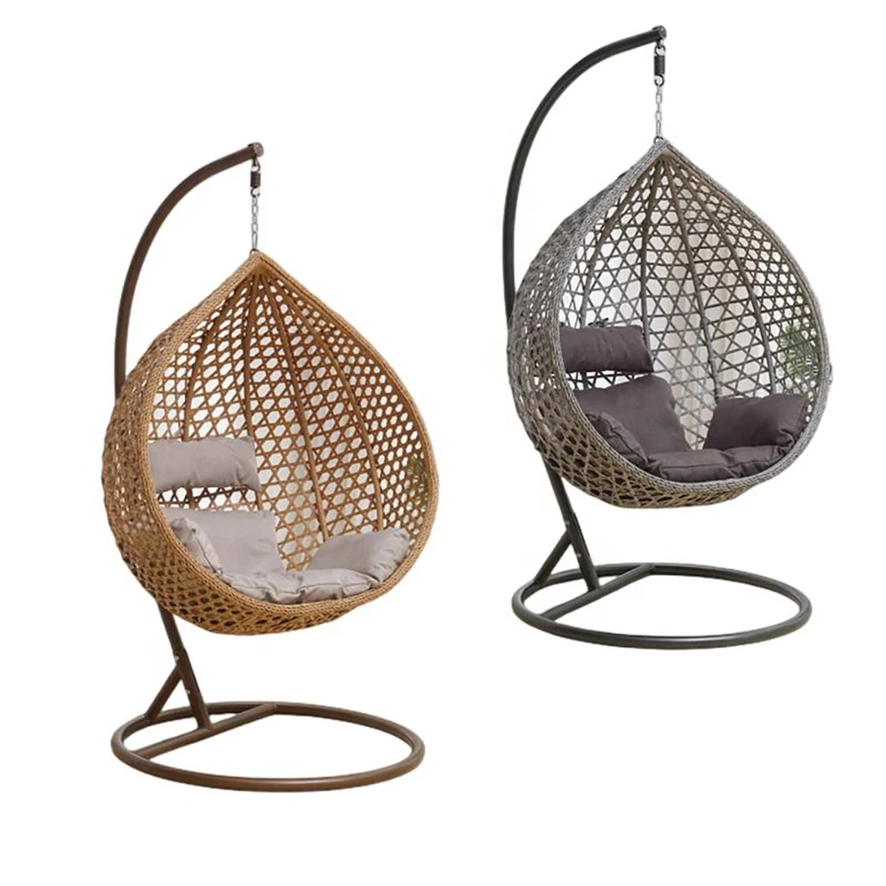 Modern Durable Rattan Hanging Egg Chair with Round Frame for Outdoor Garden Swing