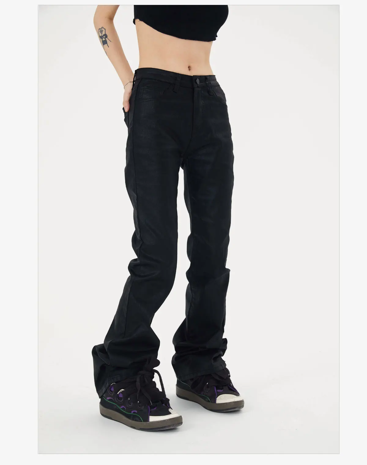 Custom Skinny Slim Stacked Waxed Coated Flared Pants Denim Pants Denim Jeans Femmes Women's Pants Women Jeans