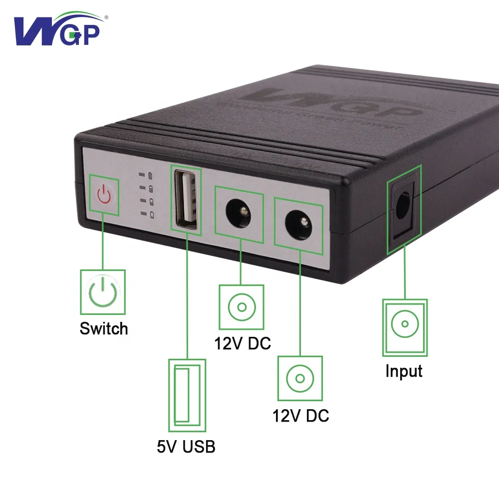 WGP Multiple Outputs Battery Wifi Backup Power Supply System Online 5V 9V 12V USB DC Mini UPS for CCTV Camera WiFi Router Modem