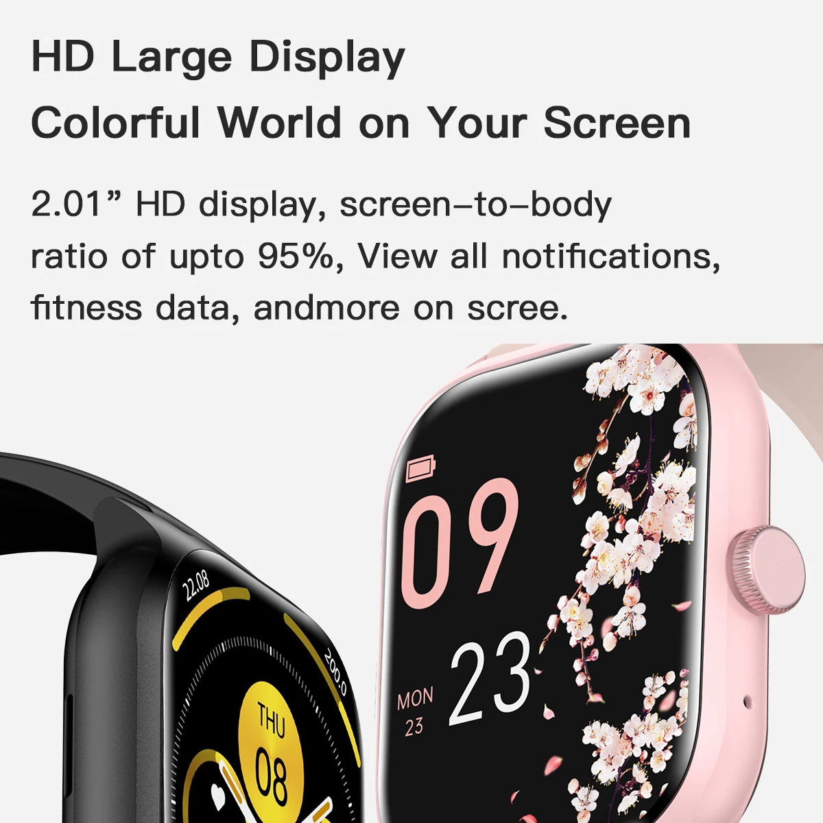2.01 TFT Screen Smartwatch for Girls Boys Sleep Monitoring Timer SMS Reminder Answer Call IP67 Compatible Android IOS-Pink Color