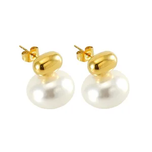 Pearl Stud Earrings for Women Trendy Stainless Steel High-End Luxury Jewelry