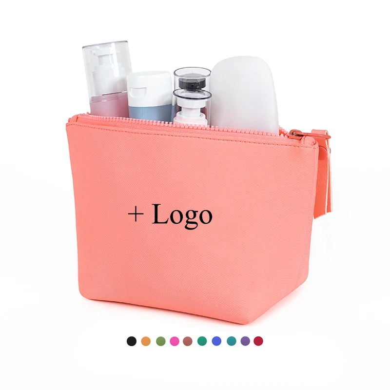 Custom Large Waterproof Travel Makeup Clutch Beauty Skincare Storage Organizer Resin Zipper Pink Neoprene Cosmetic Bags & Cases