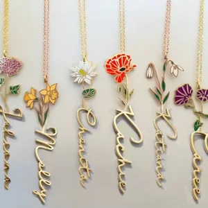 Fashion Women Jewelry Real Gold Plated Enamel Flower Moth Pendant Moth Custom Birth Flower Necklace