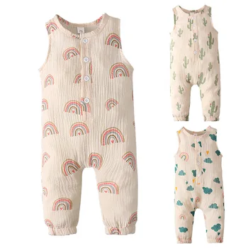 Boys and Girls children European and American summer Sleeveless clouds cactus print jumpsuit romper ins