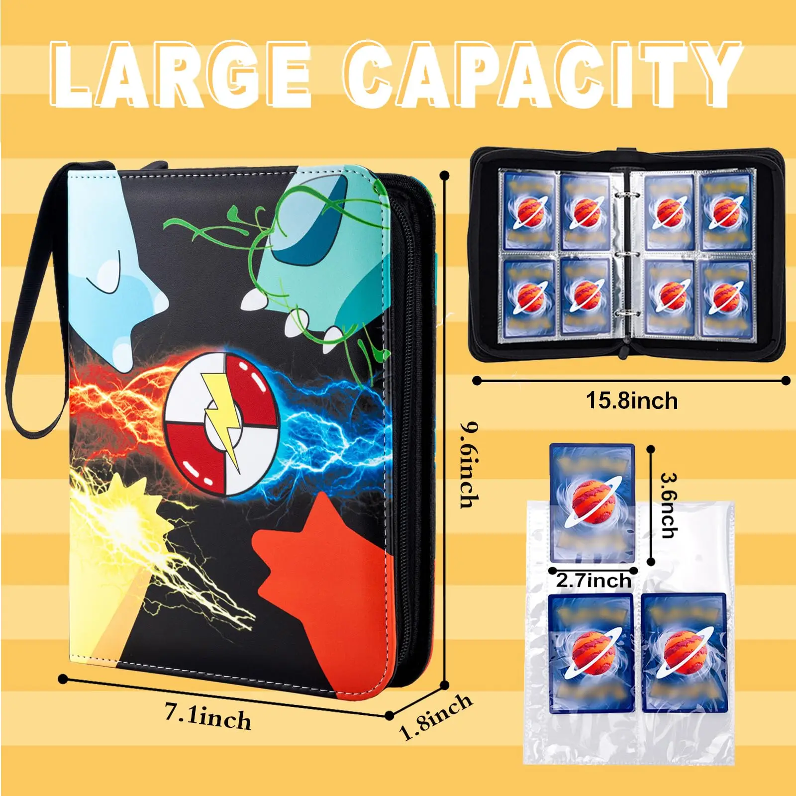 400 card binder Premium 4 Pocket, 3-Ring Zipper Pockets Card Holder Book with 50 Removable SleevesCard Collection Storage Album for Trading Cards, MTG, TCG, Yugioh Cards : Toys & Games gaming events Basketball Cards Basketball Card Binder