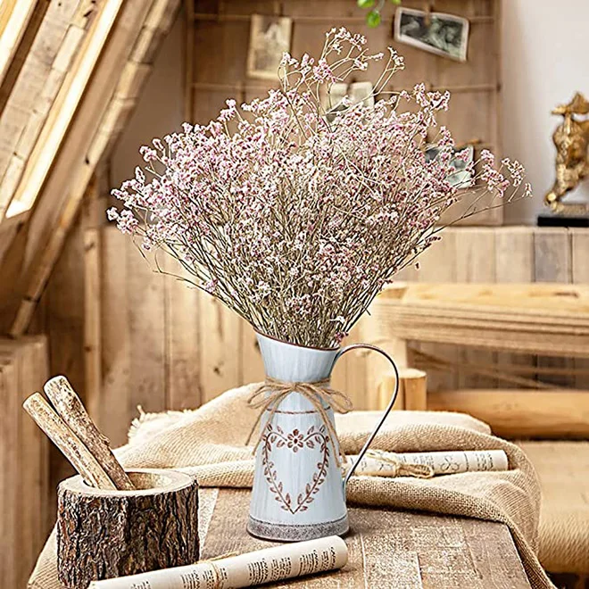DOITOOL 2 Pezzi Vaso In Metallo Shabby Chic - Brocca Vintage In Ferro Zincato Per Fiori - Decorazione Rustica Per Casa, Fattoria, Matrimonio - 3
