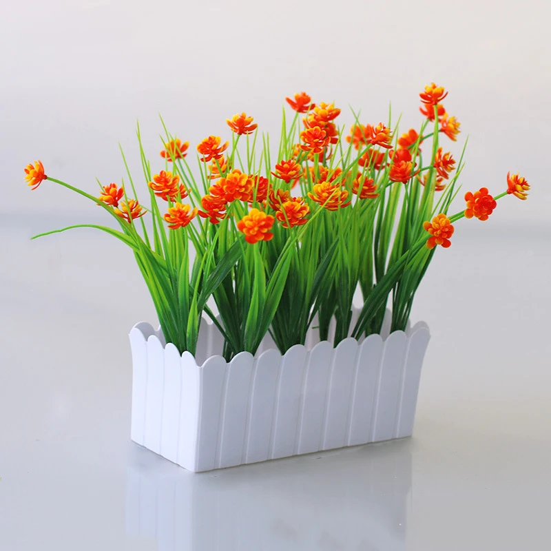 Устойчивое к ультрафиолетовому свету не легко выцветает зеленая трава пластиковая растительная искусственная Цветочная маленькая бонсай с горшками