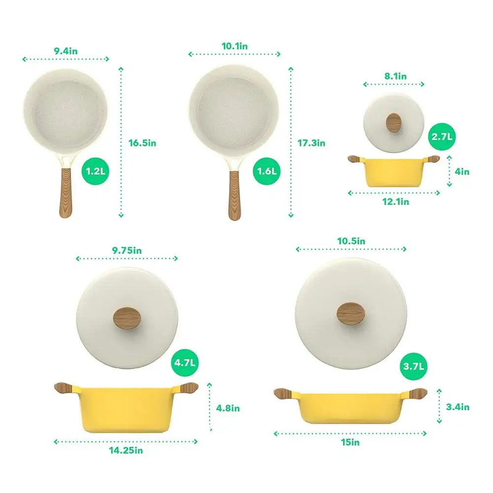 8 Piece Compatible Dishwasher Safe Ceramic Cooking Pot Nonstick