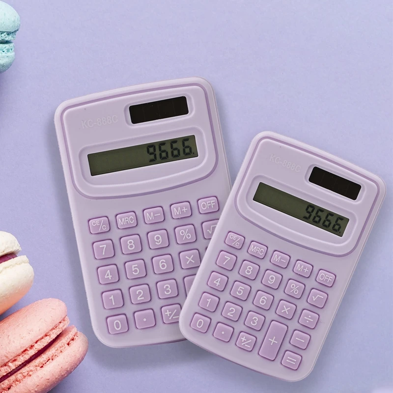 Basic Standard Calculators Small Digital LCD Display Portable Pocket Size 8-Digit Solar Power Smart Calculator for Kids Office