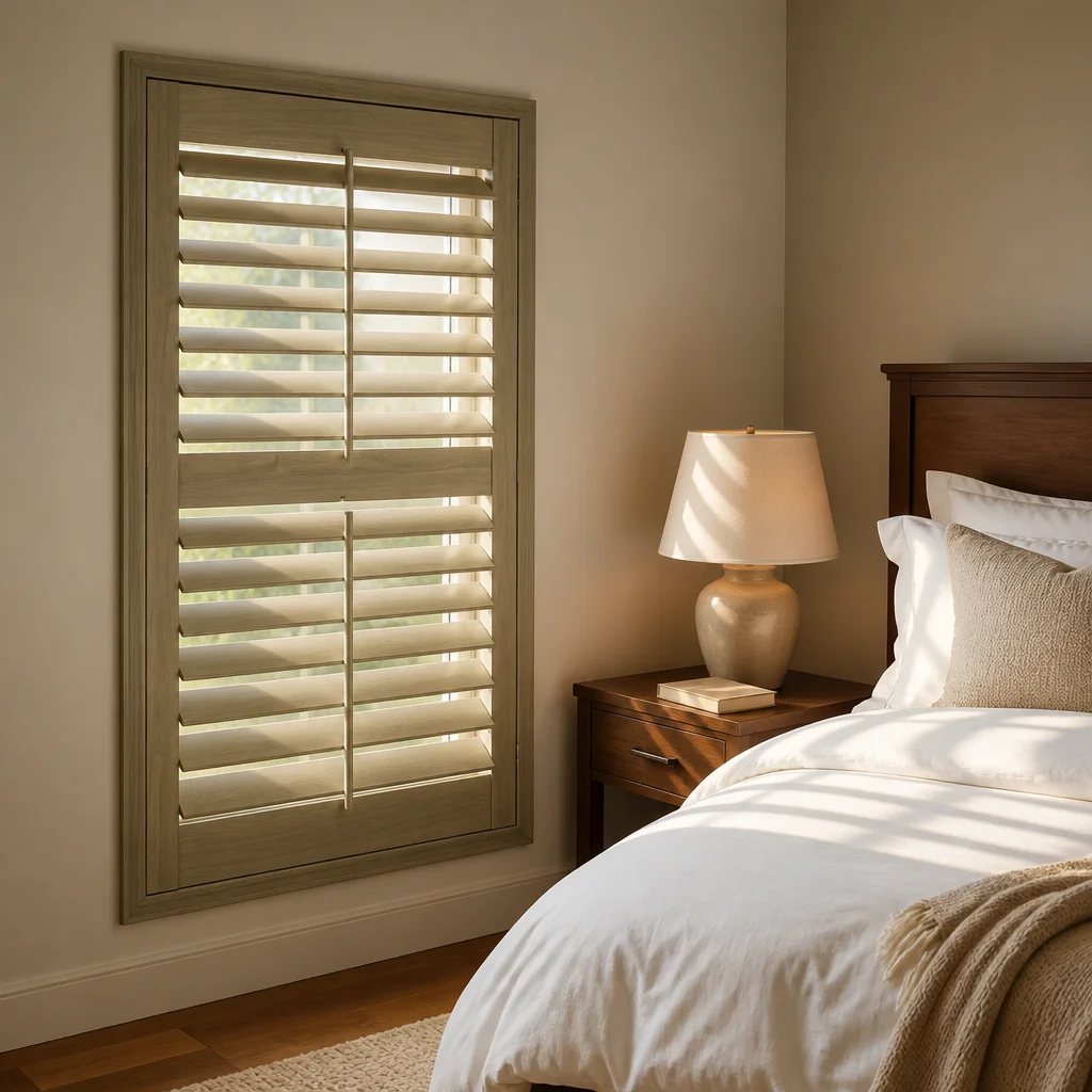 Paulownia Plantation Shutter 63mm Louvre Stained Color Solid Wood Tilt Rod Mid Rail Bedroom Privacy Custom Size B2B Every Day