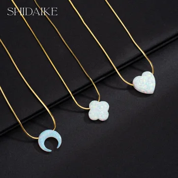 Elegant 18K Gold Sterling Silver Teardrop Pendant Necklace with Moon Four-leaf Clover Fine Opal Chains for Girls' Weddings Gift