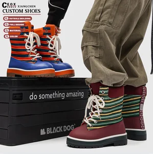 Autumn's New High-Top Men's Workwear Casual Shoes Factory Lace-Up Height-Increasing Cushioning Contrasting Colors Walking Boots