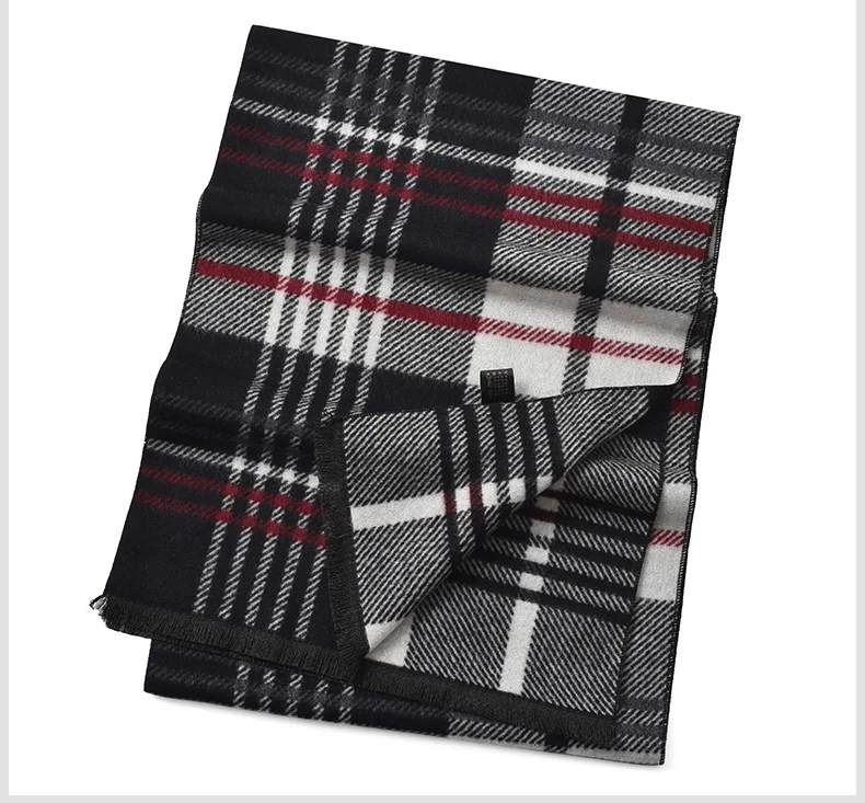 男士羊毛冬季围巾格子条纹商务休闲提花加厚围巾