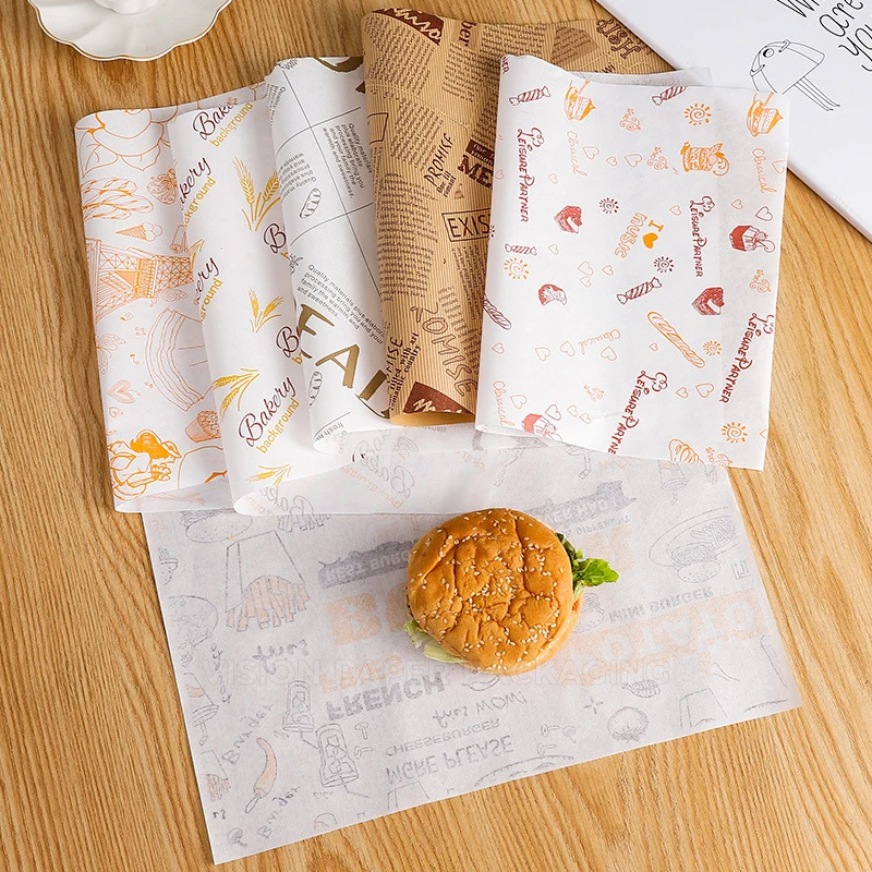 Disposable Greaseproof Food Grade Burger Wrapping Paper Hamburger