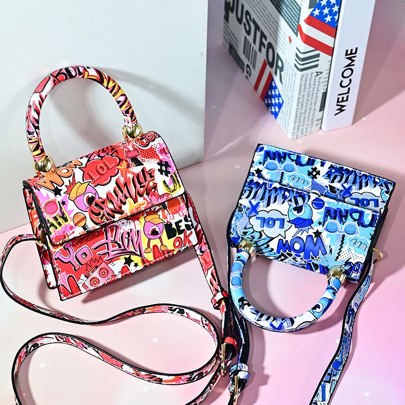 designer brand kid purses and handbags  girl cute pattern mini shoulder bag 2021 leather handbag women  small graffiti purses