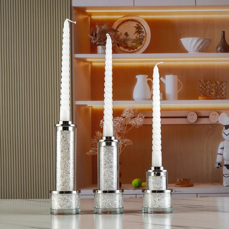 High End Simple Candle Holder with Broken Diamonds Included Furniture Decoration for Weddings Christmas Crystal Candlestick