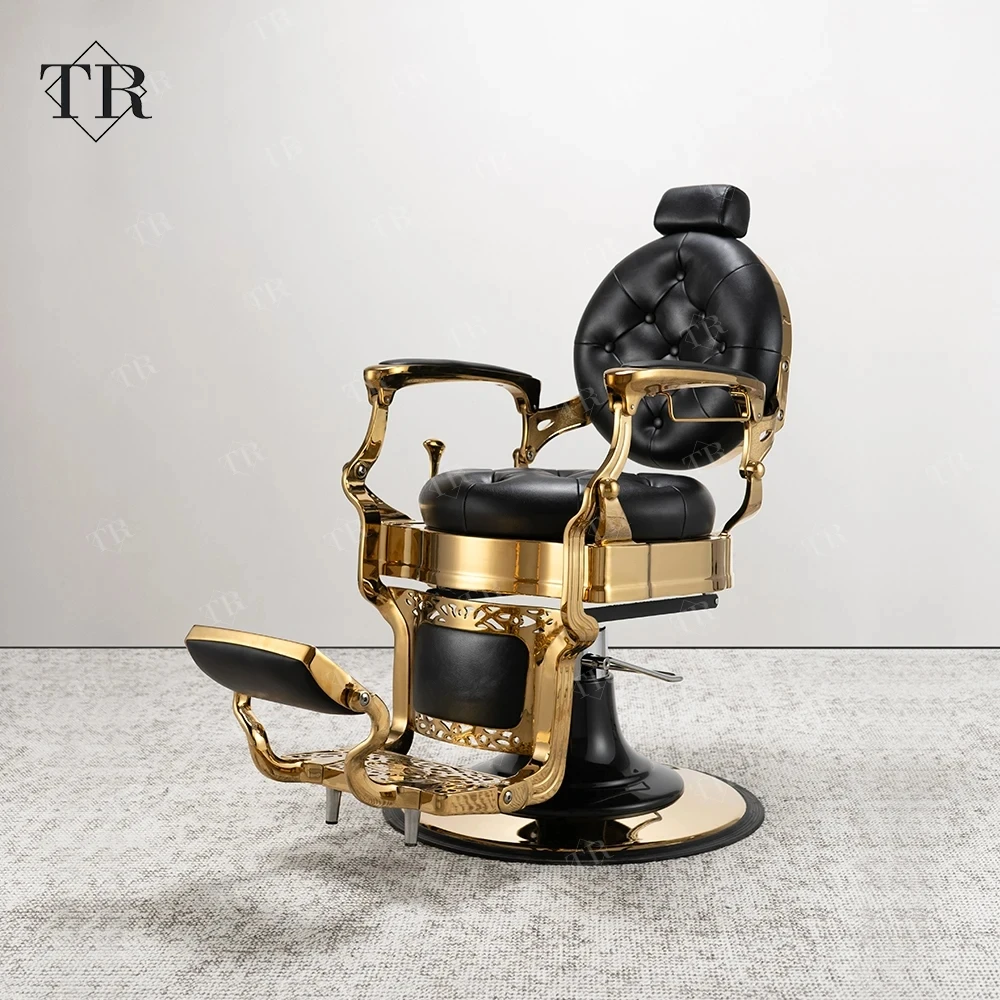 Luxury Hair Salon Barber Chair Black and Gold Elegance
