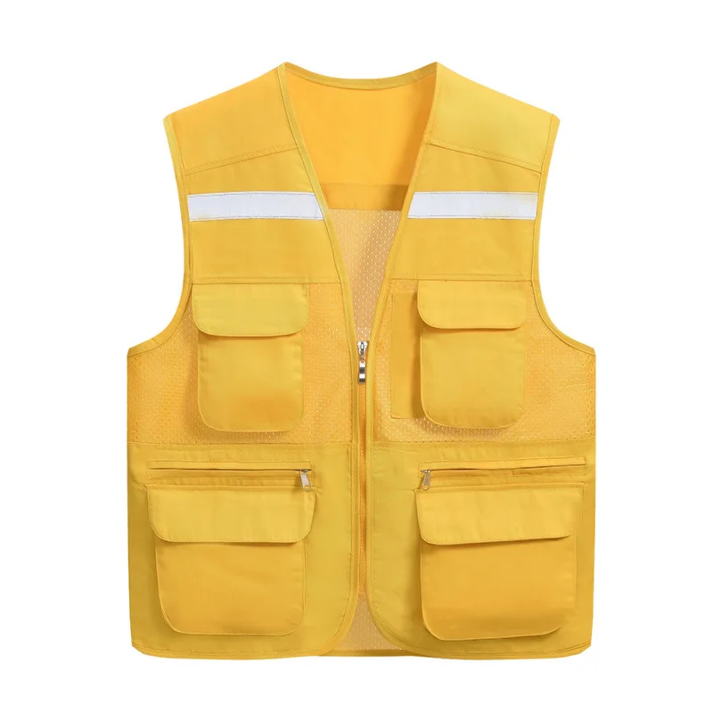 Customizable Logo High Visibility Neon Reflective Safety Vest Polyester with Pockets & Zipper for Working