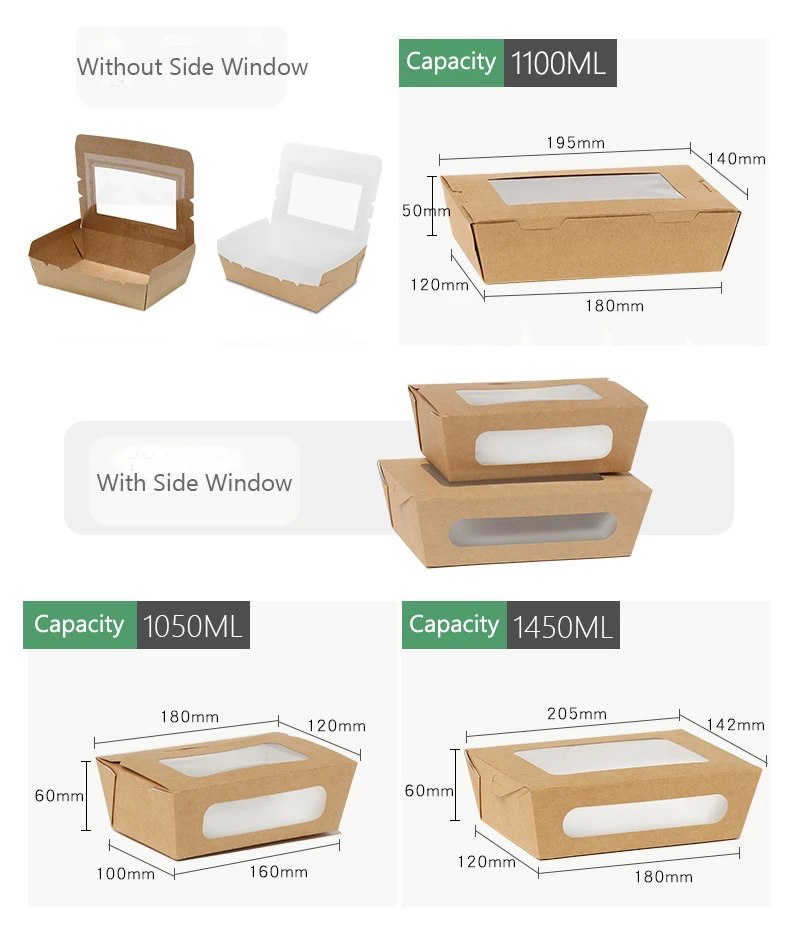 Disposable Takeaway Packaging Brown Kraft Paper Food Box With Clear PVC ...