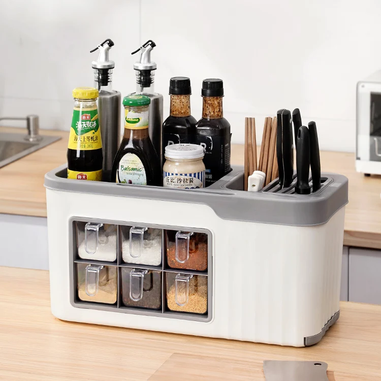 2022 Multifunctional Integrated Tableware Spice Rack Kitchen Organizer  Seasoning Storage Box