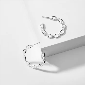 New Vintage Circle Alloy Hoop Earrings Round Chain Geometric Chain C Shape Creative Accessory Earrings