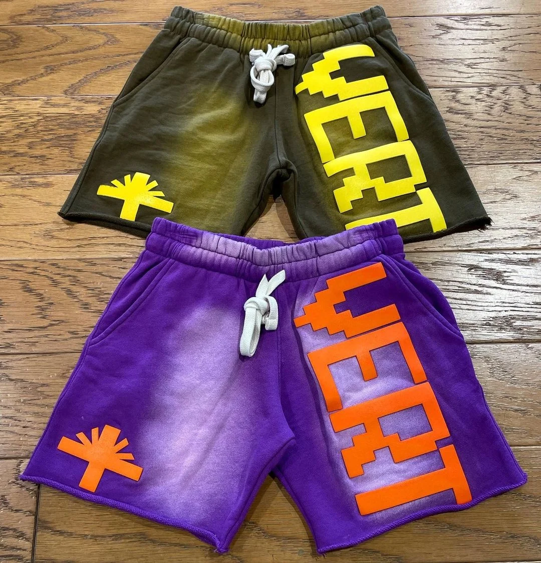 Custom Cotton Shorts Unisex Raw Hem Oversized Drawstring Summer Streetwear Faded Vintage Puff Print Acid Wash Sweat Shorts Men gallery 2