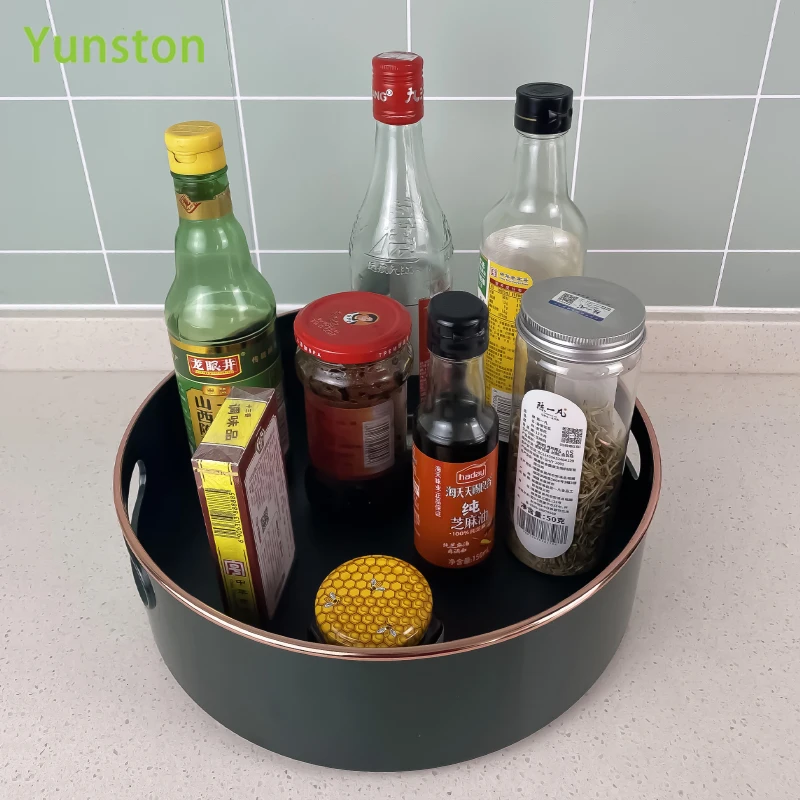 360  Rotating Kitchen Seasoning Storage Rack Multifunctional Table Condiment Tray Perfume Bottle Storage Box