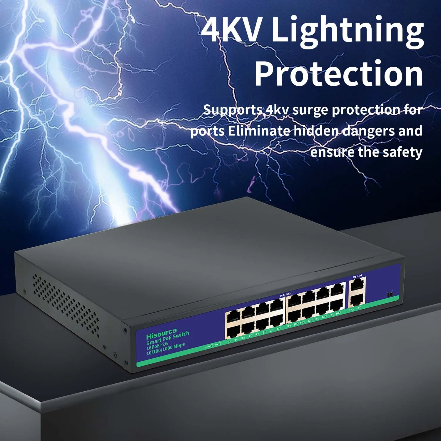 Best Seller/Full Gigabit PoE Switch16+2 100/1000    DC 52V 4.8A IEEE802.AF/AT Support VLAN for IP Camera/Wireless AP