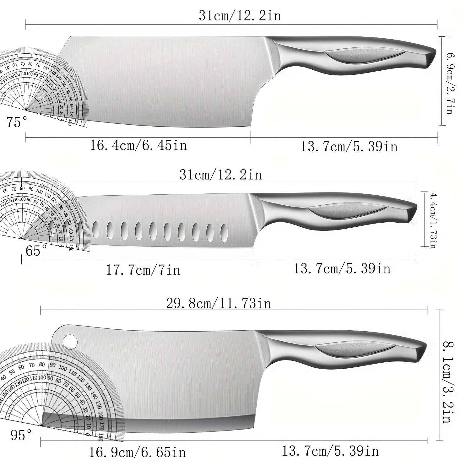 Set di 3 coltelli in acciaio inossidabile, super affilati, con lama dritta, per cucinare la carne_voghion.com