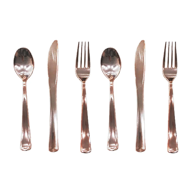300 Pieces Rose Gold Plastic Silverware for Party and Wedding