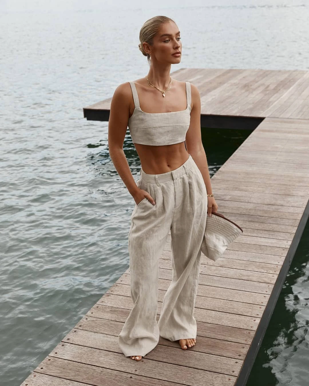 linen pants and crop top set