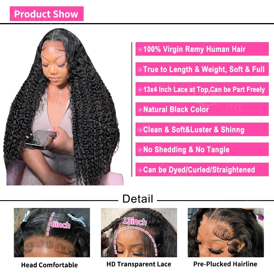 Parrucca frontale trasparente con onde profonde e sciolte da night club, HD Lace Water Curly Human Hair, chiusura in pizzo 5x5, per donne_voghion.com