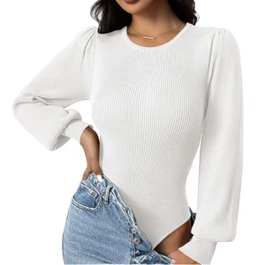 New Women's Autumn Fashion Sexy Solid Color Casual Premium Quality Long Knitted Onesie Regular Sleeves Crew Collar