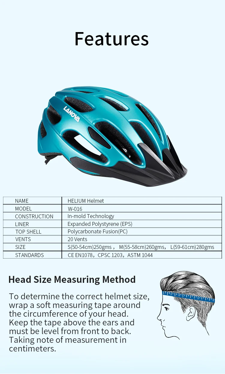 Lanova Adjustable Head Circumference Size Helmet With Ventilation