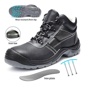 JIANKUN Industrial Mid Cut Microfiber Leather Upper Iron Toe Anti-Puncture Impact Work Safety Shoes for Construction Protection