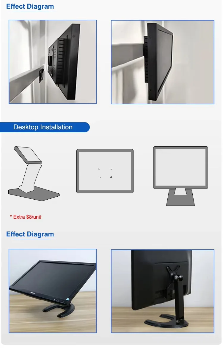 15.6 Inch Industrial Sunlight-readable IPS LCD Monitor Capacitive Touch Screen True Flat HD VGA Industrial Display
