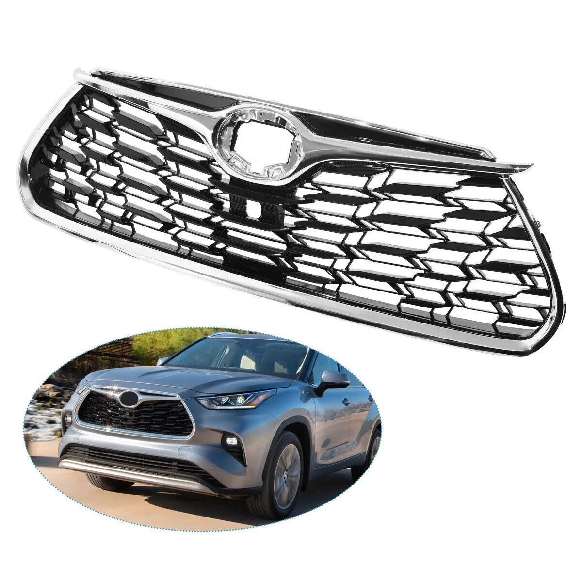 Saivis front bumpers upper grill chrome with radar hole car body grille for toyota highlander 2020 2021 2022