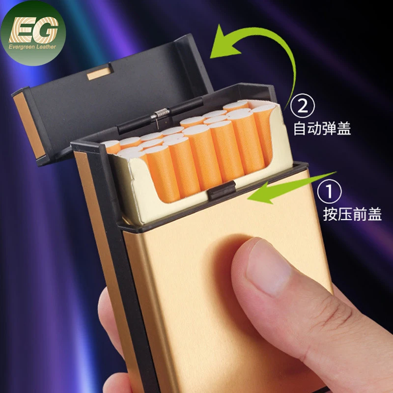 wholesale cigarette cases EA446 20 Capacity Wholesale Press Type Spring Flip Open Cigarette Case for  Men Luxury Portable Classic Rectangle Tobacco Cases