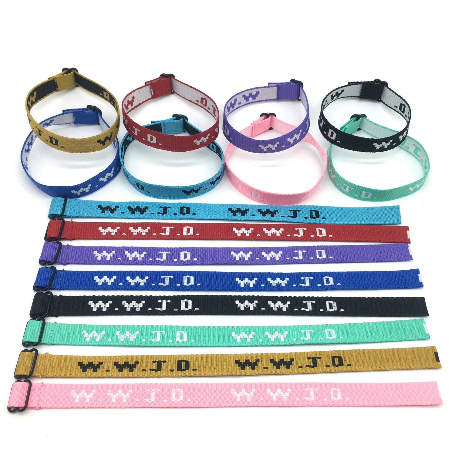 Factory Polyester Jacquard Bracelet That Says WWJD Adjustable Mesh Custom WWJD Bracelets Woven