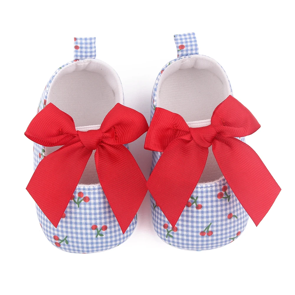 Wholesale Cheap Baby Girls Soft Sole Bow Knot Cherry Mary Jane Flats Infant Princess SlippersToddler Wedding Dress Shoes manufacture