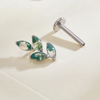 ASTM F136 Titanium 16G Earrings Piercing Studs Moss Agate Helix Cartilage Tragus Fashion Ear Stud Labret Lip Women Pierc Jewelry